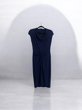 Worth Navy Twist-Knot Midi Dress